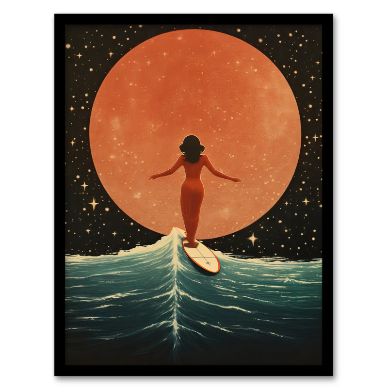 Surfing Through Time And Space Autumn Moonrise Wave Riding - Single Picture Frame Print
