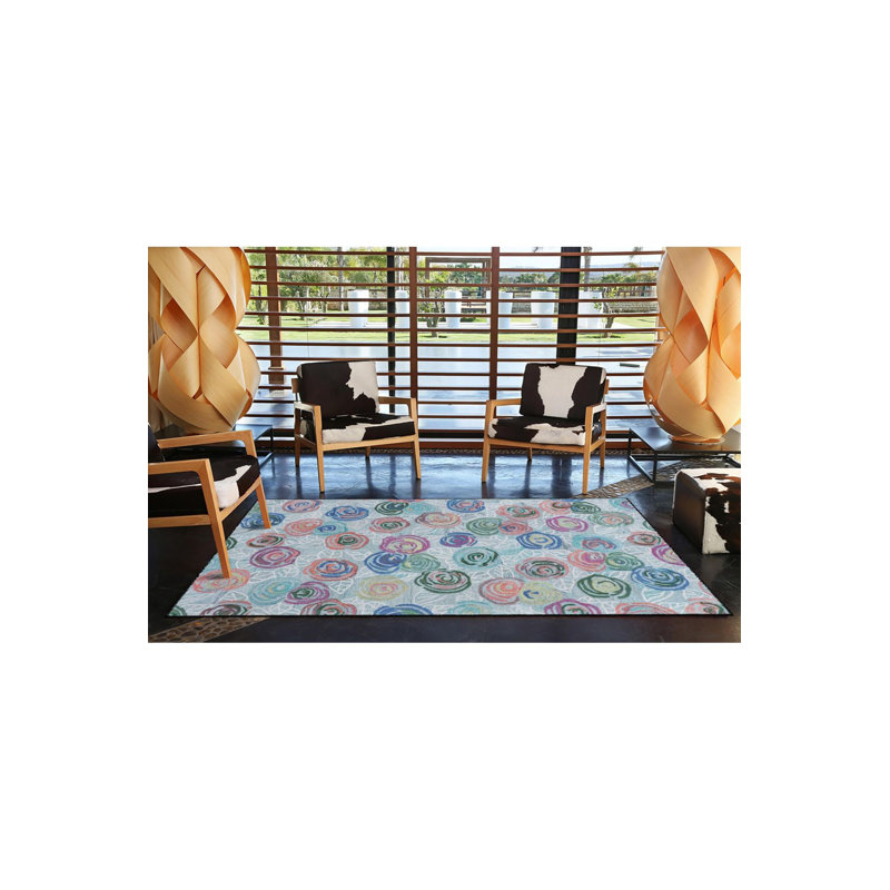 Tapis bleu lavable à motif floral, Sous-tapis rectangulaire 2 pi 6 po x 4 pi 11 po