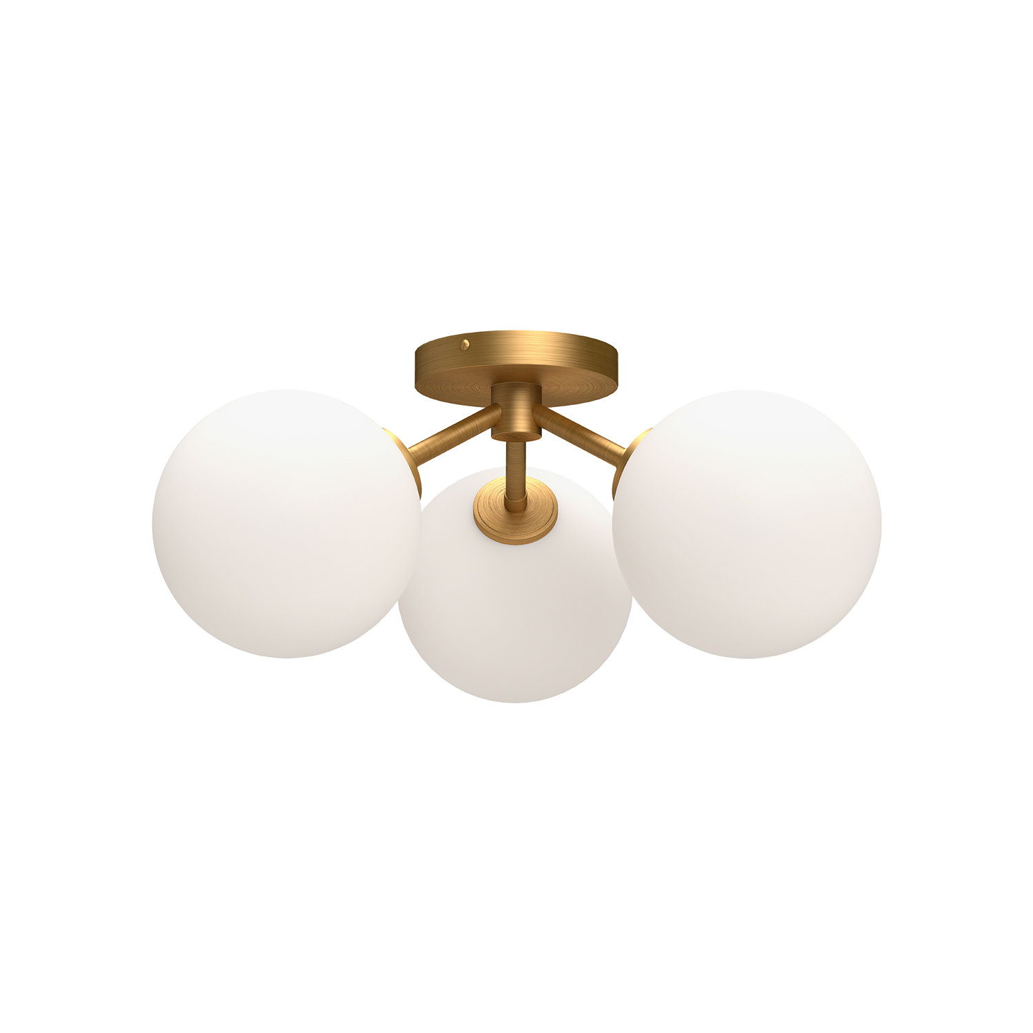 Luanda 3 Light Glass Semi Flush Mount, Aged Gold/Opal Matte Glass