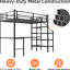 Lit mezzanine simple en fer noir avec embout, balustrade à 360 °, bureau en forme de L et espaces de rangement multiples pour garde-corps dans la chambre à coucher, ceinture de sécurité continue-81367183