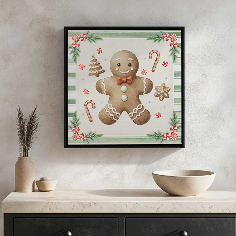 «Gingerbread Boy» par Nicole DeCamp, reproduction d'art, L 12 po x H 12 po, Argent, Toile avec cadre