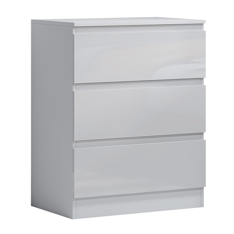 Carlton 3 Drawer Chest Of Drawers: 60cm Wide. High Gloss Front. Scratch Resistant. Modern No Handle Design. 12cm Deep Drawers