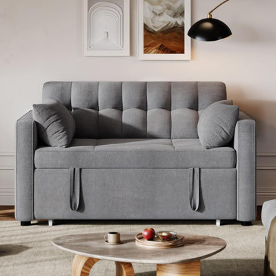 3-in-1 Convertible Sofa Bed, 55" Sleeper Sofa with Pull-Out Bed,Cat-Scratch-Proof Fabric Futon Couch