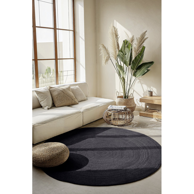 Hanse Home Rangpur - Jute Rug, Natural Rug for Living room, Bedroom, Diningroom, Black, Round 100 cm