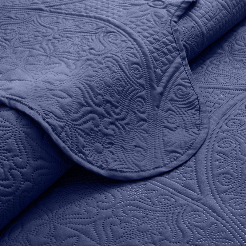 Ensemble de couvre-lit à motif floral en relief 6 pièces, Marine