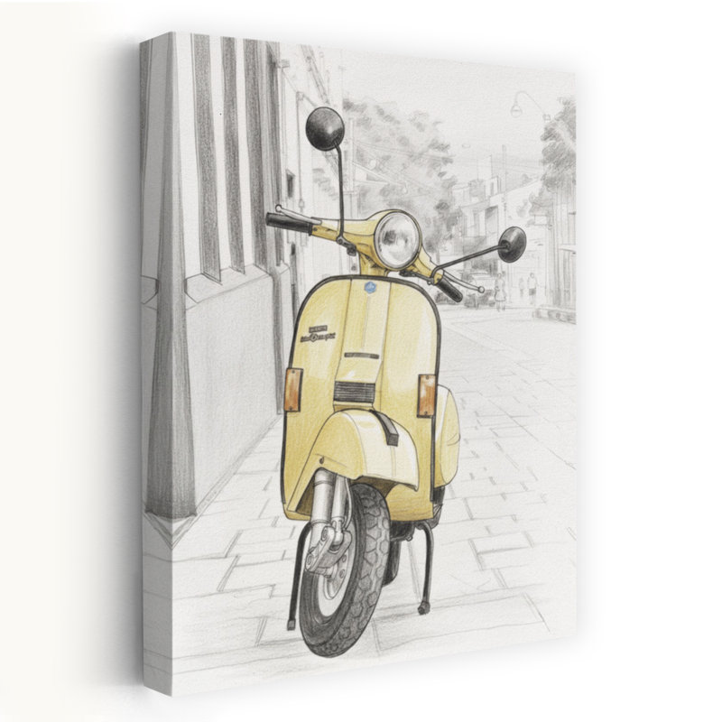 Jaune, scooter rétro, art rétro classique, art urbain, H 18 po x l 12 po