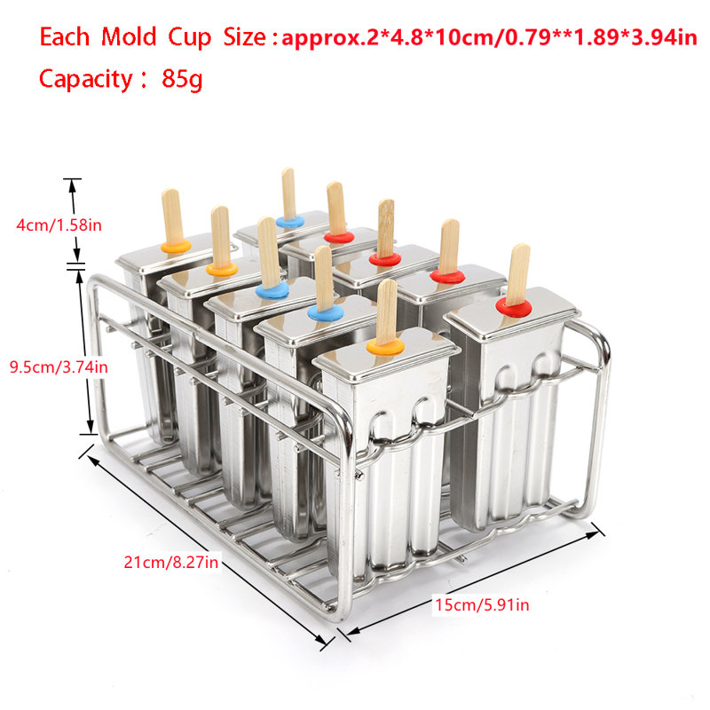 Oukaning 10Pcs Stainless Steel Ice Cream Stick Popsicle Mold 