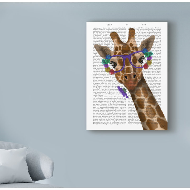 «Chewing Giraffe», art textuel sur toile tendue, H 32 po x l 24 po x P 2 po