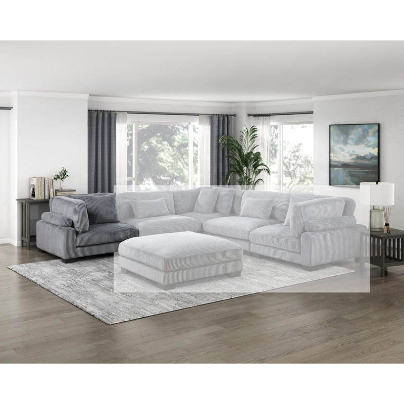 Chaise d'angle Sumekh, Velours côtelé gris