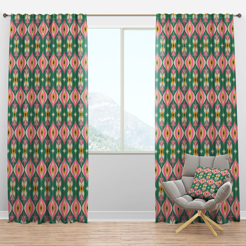 retro pattern with flowers and leaves - Abstract Curtain - Velvet Room darkening - 1 panel, 52"W x 120"L