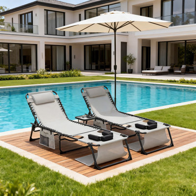 Ensemble de 2 chaises longues de bronzage face cachée, réglables à 5 positions, pliables avec trous pour le visage et les accoudoirs pour l'extérieur (ensemble de 2)