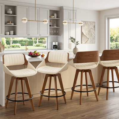 Jobani 19.1" W Faux Leather Swivel Upholstered Bar Stool with Solid Wood Frame (Set of 4) 