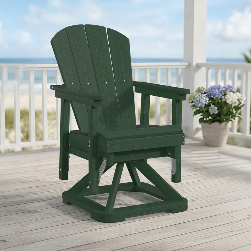 All-Weather HDPE Adirondack Glider Chair, Outdoor Swivel Rocker for Patio, Porch & Deck, Green