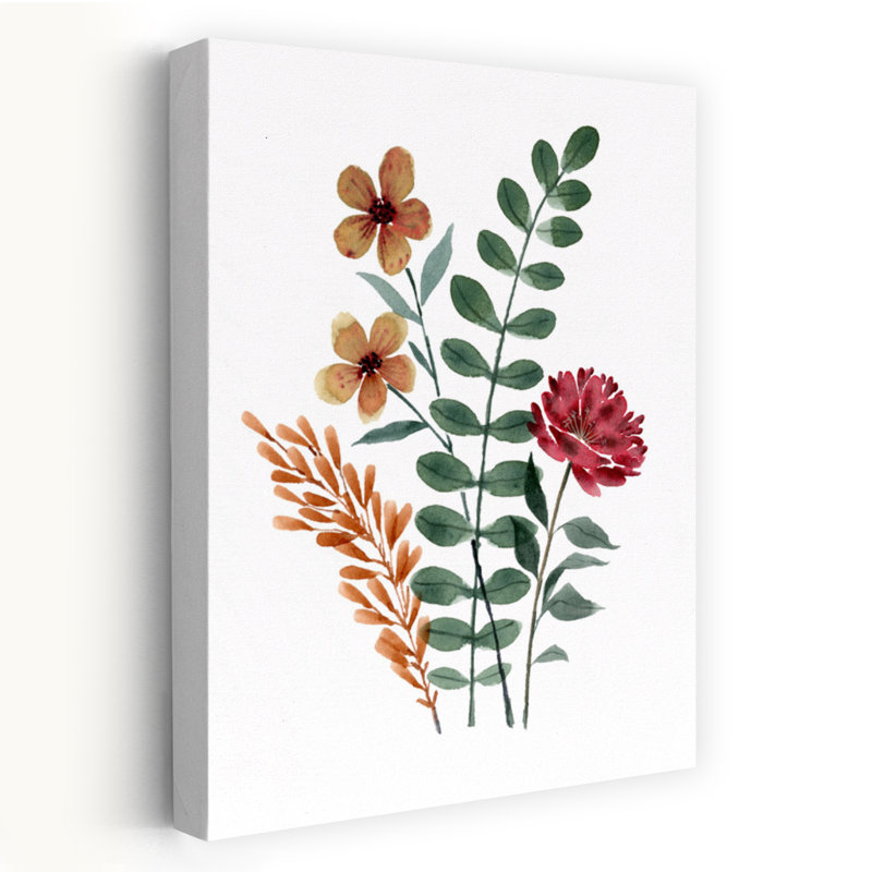 Aquarelle rustique, fleurs délicates, art abstrait d'automne, H 18 po x l 12 po