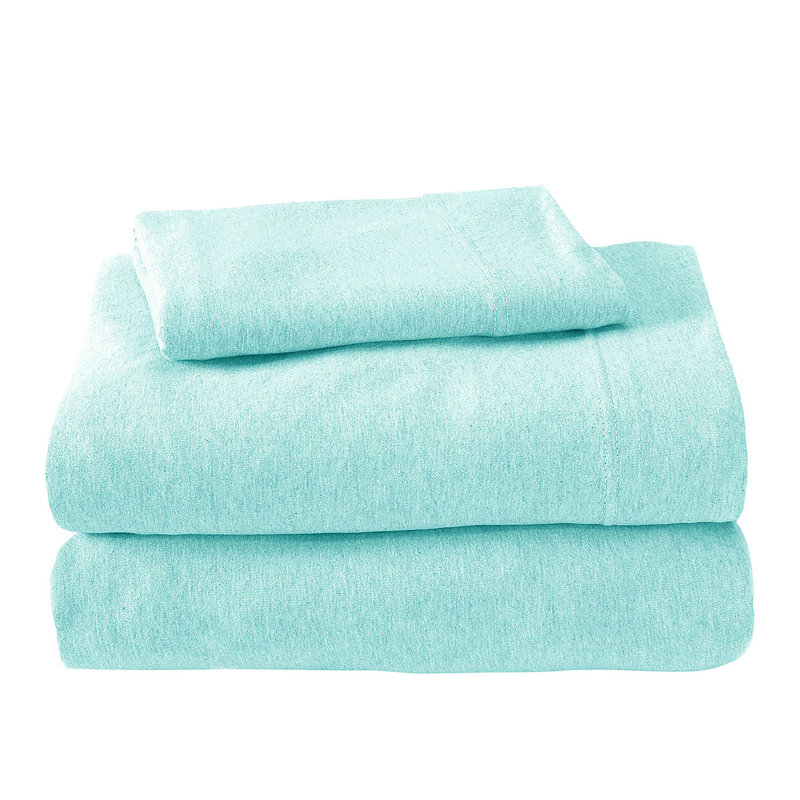 SoftTees Jersey Knit Cotton Blend Jersey Knit Sheet Set, Twin Sheet Set w/ Fitted Sheet and 1 Pillowcase, Aqua