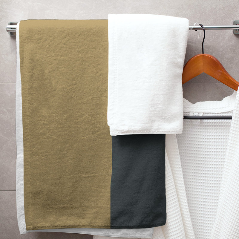Lightweight Bath Towel, Gold/Steel Gray/Red, Poly/Cotton