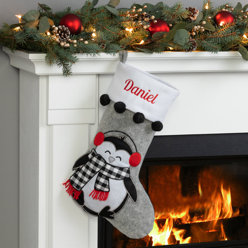 Bas de Noël à carreaux écharpe pingouin, Oui