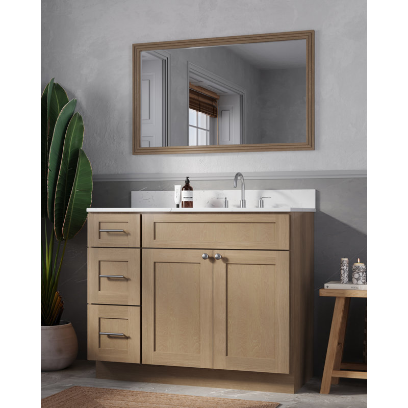 Meuble-lavabo simple 43 po avec plateau en quartz Disar, Oui, Chêne naturel