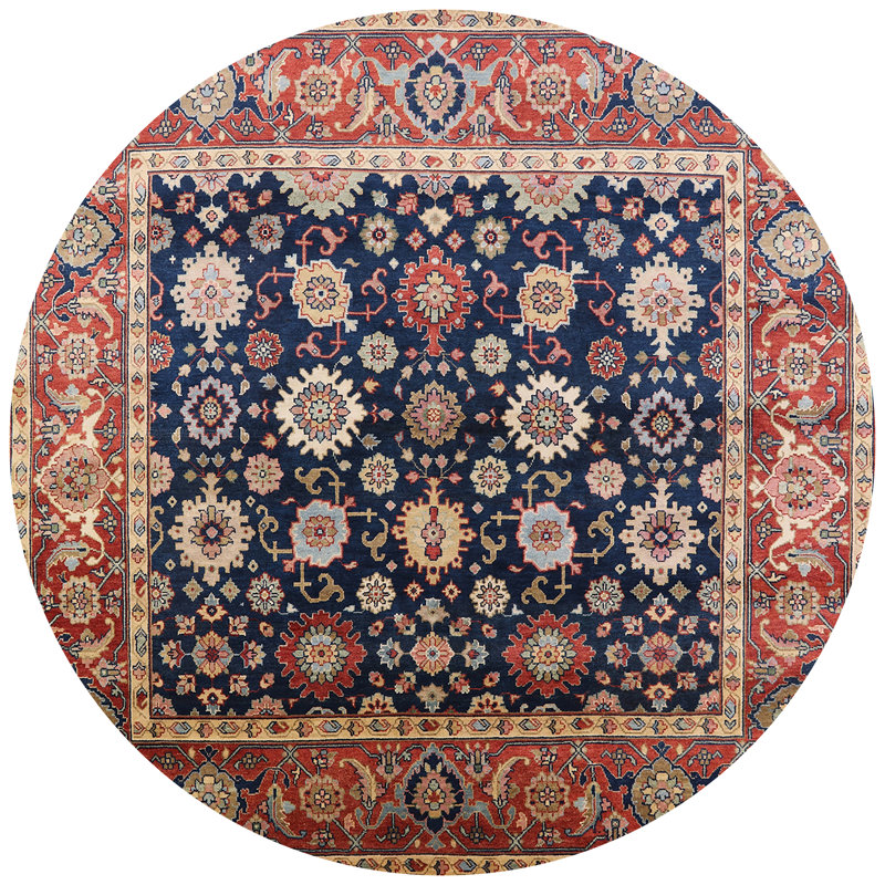 Tapis oriental rouge et bleu, Rond 8 pi