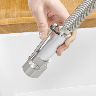 Contemporary Kitchen Sink Faucet With Brushed Nickel Pull Down - Brass For A Stylish Decoration Commercial Style Spray Efficient