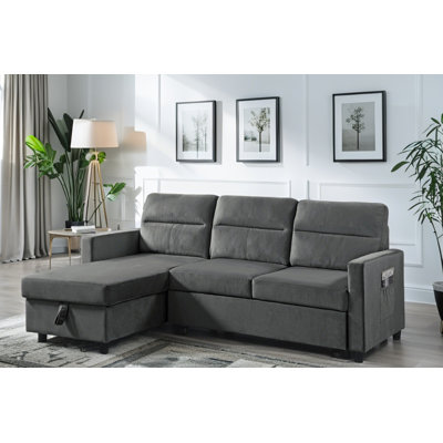 Canapé-lit modulaire réversible en velours gris foncé 81,5 po