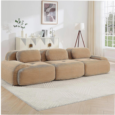 Canapé 3 places haut de gammeCorps en tissu modulaire multi-combinaison anti-dérapant sans assemblage accoudoirs incurvés support ergonomique éponge à haute résilience pour les chambres à coucher, chameau