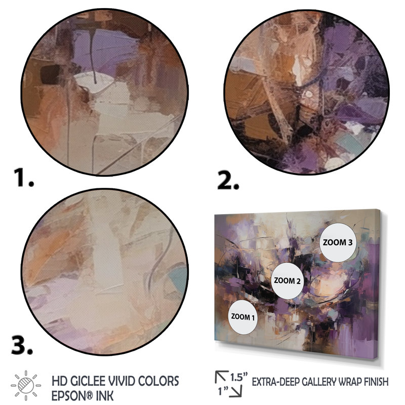 Purple Minimalims Enchantment - Art Print On Canvas, Gold Floater Framed, 24" H x 32" W x 1" D