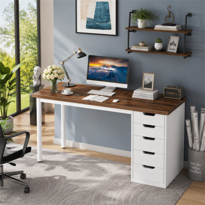 Bureau d'ordinateur 47 po avec 5 tiroirs, bureau d'étude moderne