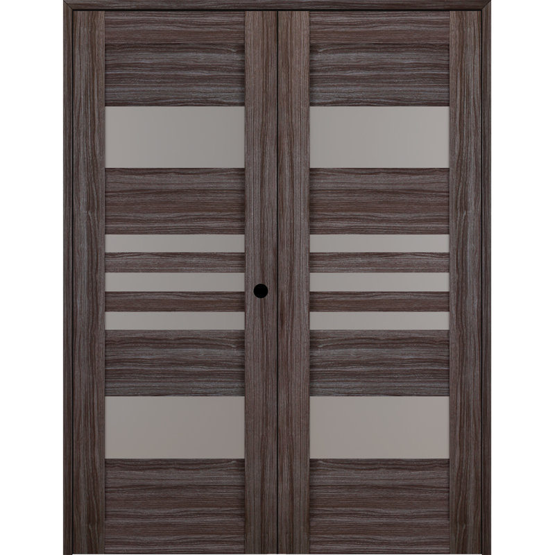 Gray Oak and Frosted Glass Prehung Double French Door