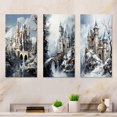 Frosty Winter Castle Landscape I - Winter Castles Metal Wall Decor Set Of 3