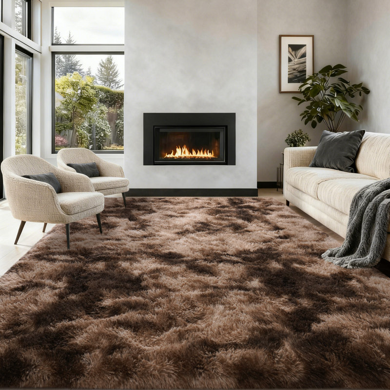 Tapis à poils longs pour le salon, tapis moelleux de 8 x 10 pi pour la chambre à coucher, la chambre de bébé, la décoration de chambre d'enfant, brun teinté