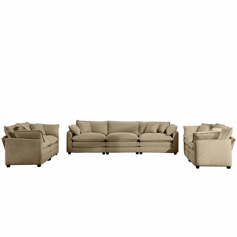 Ensemble de salon moderne en tissu 2 pièces, un canapé 2 places, un canapé 3 places avec un grand fauteuil inclinable à 8 coussins
