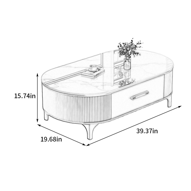 Table basse de style américain de luxe minimaliste, H 15,74 po x L 39,37 po x l 19,68 po