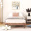 Lit flottant simple de taille simple, noyer - offre un lit moderne d'allure de chambre à coucher unique au design fonctionnel-728539195-728539172