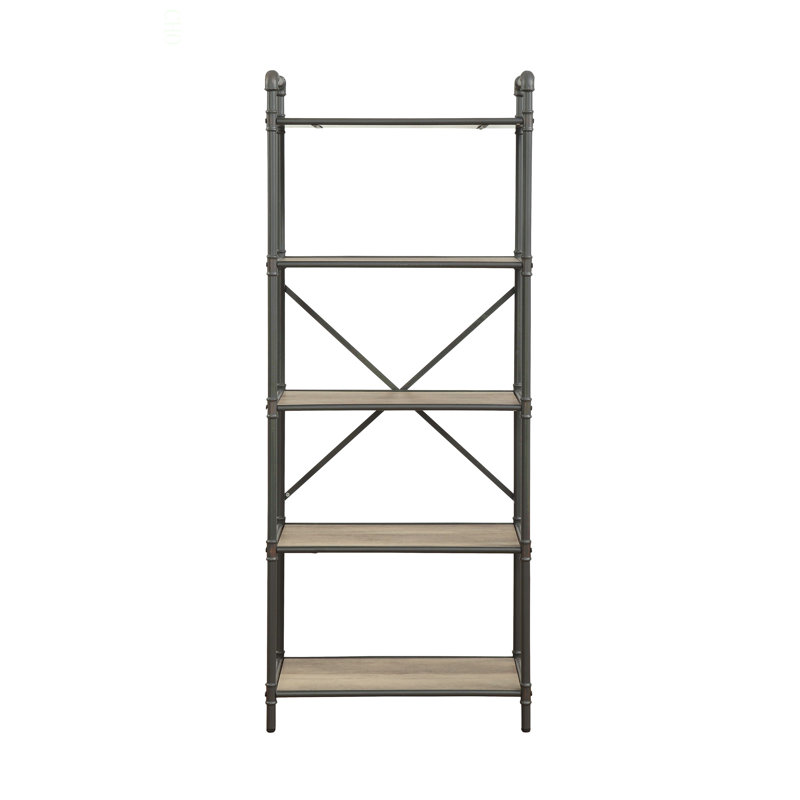 Bibliothèque de rangement industrielle à 5 tablettes: 23 po x 13 po, conception ouverte en métal avec tablettes en bois