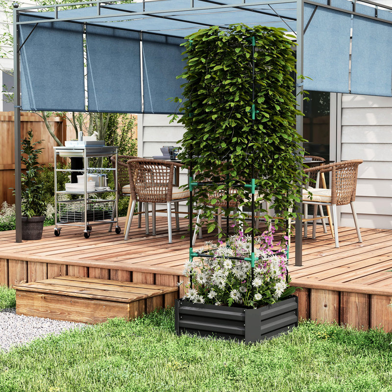 Jardinière surélevée galvanisée 24 x 24 x 11,47 avec fond ouvert et treillis pour légumes et autres plantes grimpantes