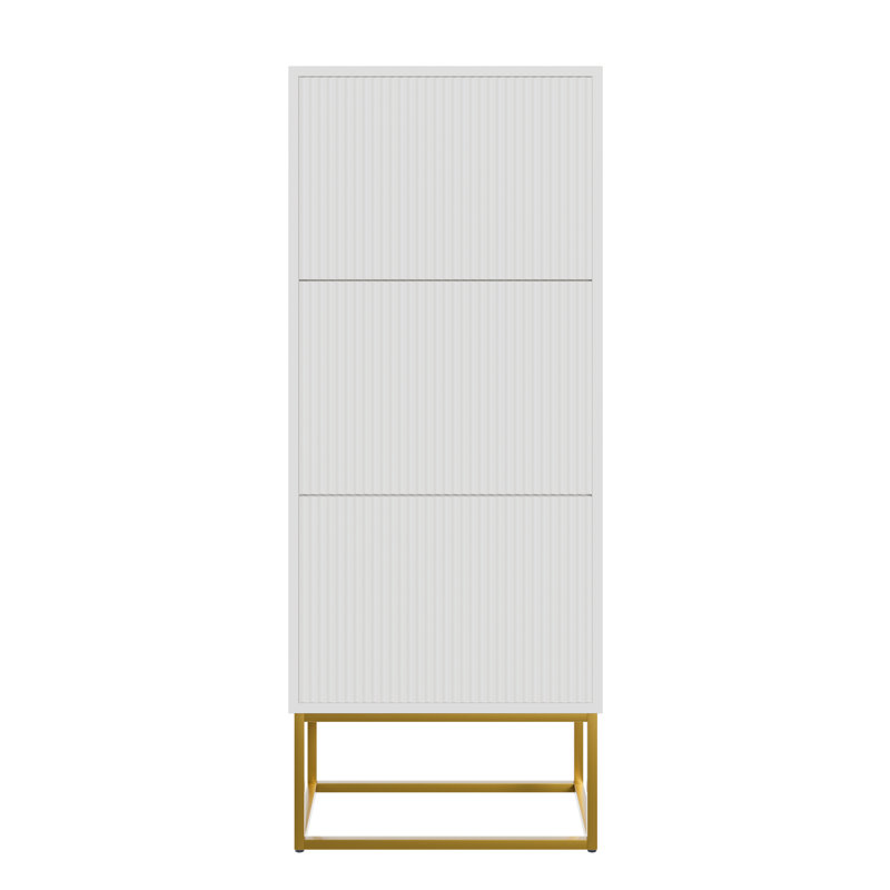 Veldio Three-Tier Shoe Cabinet 50 cm with Legs, White/Gold