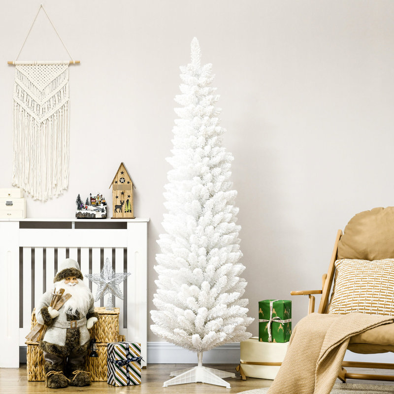 Arbre de Noël artificiel 6 pi, neige mince avec base réaliste, base blanche de 6 pi