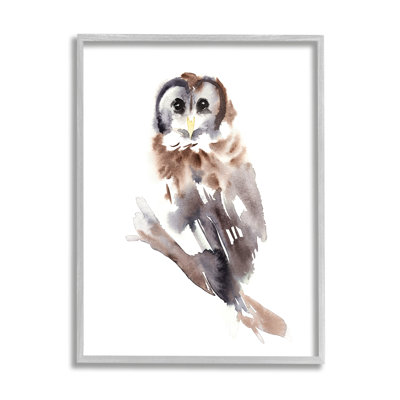 Hibou perché regardant fixement le style aquarelle, estampe numérique par Annie Warren_aq-383