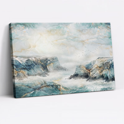 Tableau sur toile « Ciel de marbre au-dessus d'une côte rocheuse et de vagues turquoise »