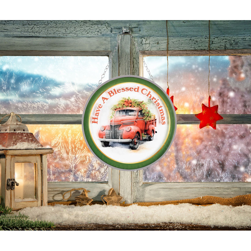 Suncatcher camion rouge Merry Christmas