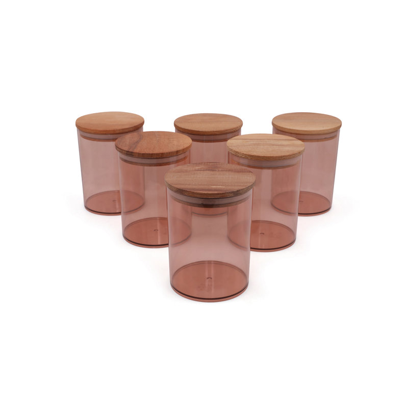 Durable Storage Box Set (6 Pieces), Brown & Walnut, 4.0 x 4.0 x 5.3 inches | 100% BPA-Free Plastic with Wooden Lids | Dishwasher-Safe, Ideal for Organizing Home & Kitchen, Sleek & Functional Design