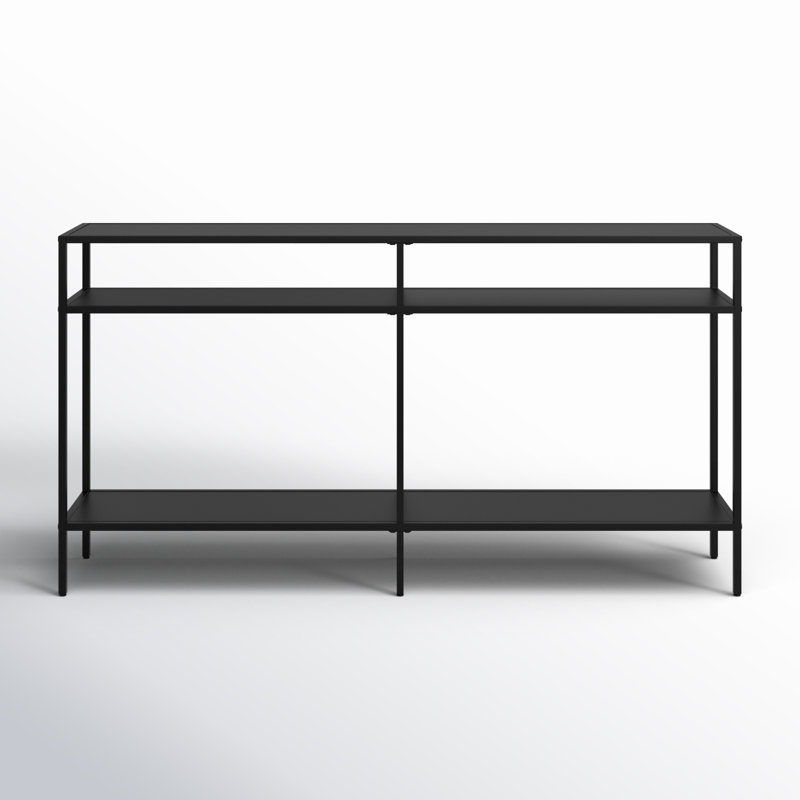 55" Wide Console Table with 2-Tier Open Shelving — Blackened Bronze Modern Metal Entryway Table for Living Room or Hallway | Ceno