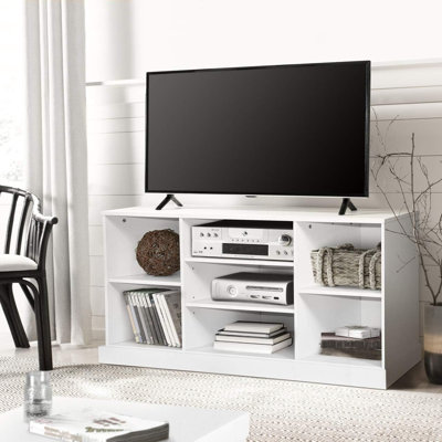 Wood 58" TV Stand Console Table with Open Storage Shelves for TV, White