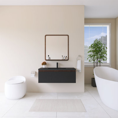 Meuble-lavabo mural simple 42 po avec lavabo en quartz noir