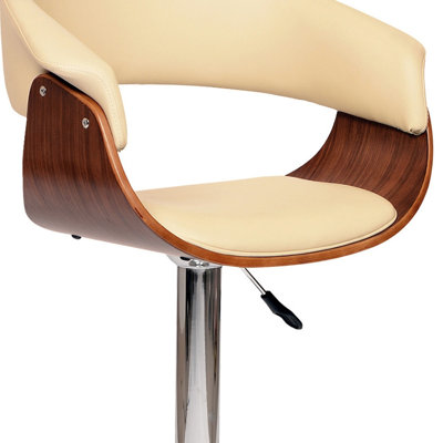 Chaise de bar réglable en hauteur 44 po en similicuir et en bois massif avec repose-pieds