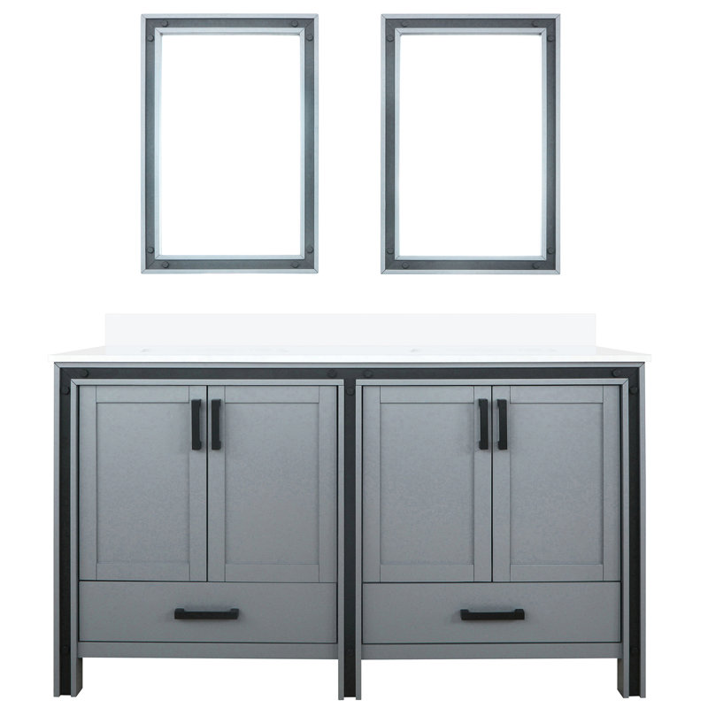 60 po Meuble-lavabo de salle de bain gris foncé X 22 avec comptoir en quartz blanc et miroirs - rangement fonctionnel, surface de travail élégante avec plateau de salle de bain l 60 po x P 22 po - intérieur spacieux