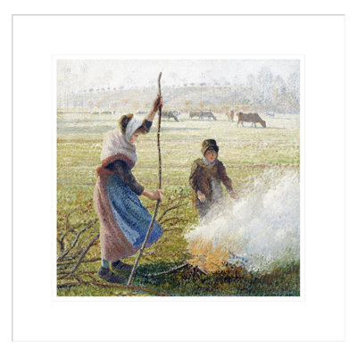 «White Frost Woman Breaking Up Wood» par Camille Pissarro, impression giclée sur cadre