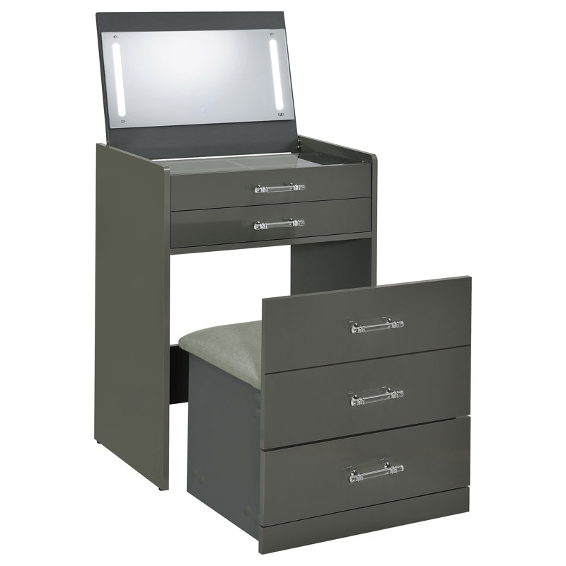 Aurianne 3-Drawer Makeup Vanity & Stool Set, Grey