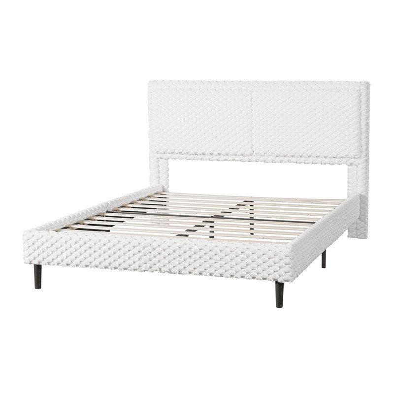 Lit plateforme tapissier moderne avec tête de lit rembourrée, Blanc